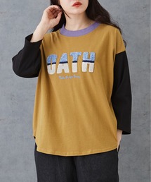 CUBE SUGAR（キューブシュガー）の「20/-カットソー7分袖サガラ刺繍ロゴTシャツ（Tシャツ/カットソー）」