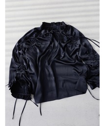 many ribbon satin blouse