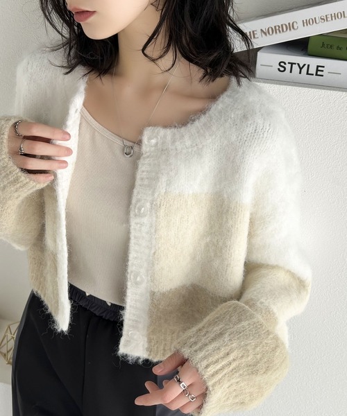 mily bilet(ミウィビレット)の「【mily bilet】ふわふわシーズンムード漂う。モンスターシャギーボリュームスリーブ前後2WAYニットカーディガン(カーディガン/ボレロ・レディース・ベージュ/パープル/グリーン/グレー・LARGE/MEDIUM/SMALL/X-LARGE)」の13枚目の写真