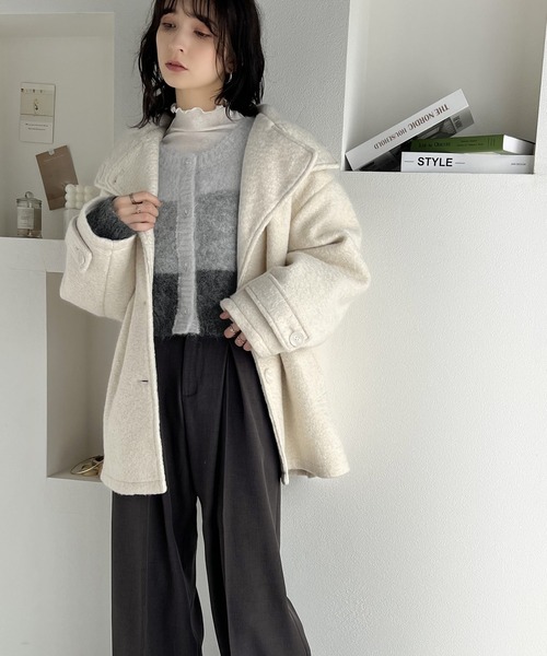 mily bilet(ミウィビレット)の「【mily bilet】ふわふわシーズンムード漂う。モンスターシャギーボリュームスリーブ前後2WAYニットカーディガン(カーディガン/ボレロ・レディース・ベージュ/パープル/グリーン/グレー・LARGE/MEDIUM/SMALL/X-LARGE)」の9枚目の写真