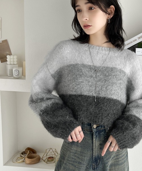 mily bilet(ミウィビレット)の「【mily bilet】ふわふわシーズンムード漂う。モンスターシャギーボリュームスリーブ前後2WAYニットカーディガン(カーディガン/ボレロ・レディース・ベージュ/パープル/グリーン/グレー・LARGE/MEDIUM/SMALL/X-LARGE)」の10枚目の写真