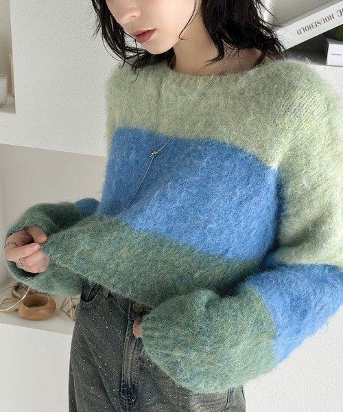 mily bilet(ミウィビレット)の「【mily bilet】ふわふわシーズンムード漂う。モンスターシャギーボリュームスリーブ前後2WAYニットカーディガン(カーディガン/ボレロ・レディース・ベージュ/パープル/グリーン/グレー・LARGE/MEDIUM/SMALL/X-LARGE)」の14枚目の写真