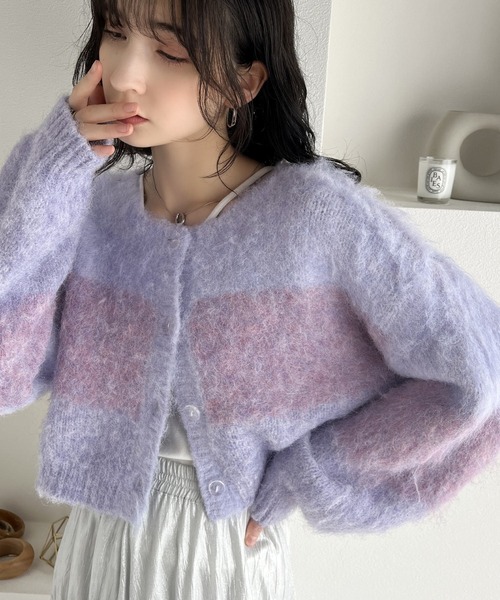 mily bilet(ミウィビレット)の「【mily bilet】ふわふわシーズンムード漂う。モンスターシャギーボリュームスリーブ前後2WAYニットカーディガン(カーディガン/ボレロ・レディース・ベージュ/パープル/グリーン/グレー・LARGE/MEDIUM/SMALL/X-LARGE)」の17枚目の写真