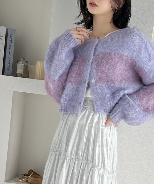 mily bilet(ミウィビレット)の「【mily bilet】ふわふわシーズンムード漂う。モンスターシャギーボリュームスリーブ前後2WAYニットカーディガン(カーディガン/ボレロ・レディース・ベージュ/パープル/グリーン/グレー・LARGE/MEDIUM/SMALL/X-LARGE)」の19枚目の写真