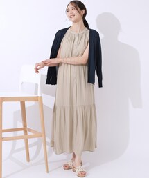 DRESKIP | ◆柔らかで上品な光沢感 バンドカラー ティアードワンピース(ワンピース)