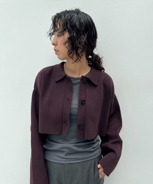 総針編みショートニットカーディガン（カーディガン/ボレロ）｜y/m（イム）