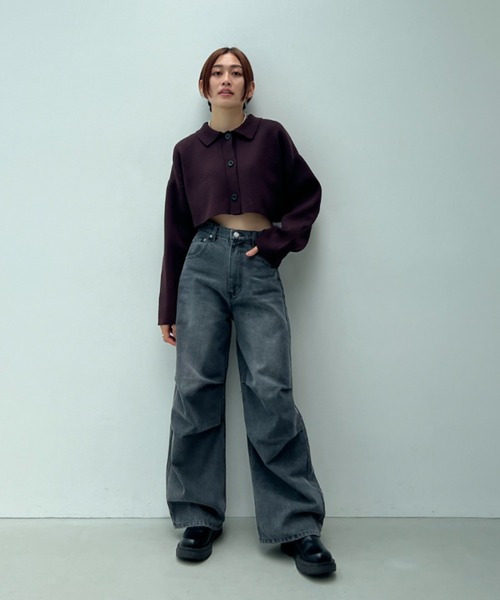 総針編みショートニットカーディガン（カーディガン/ボレロ）｜y/m（イム）