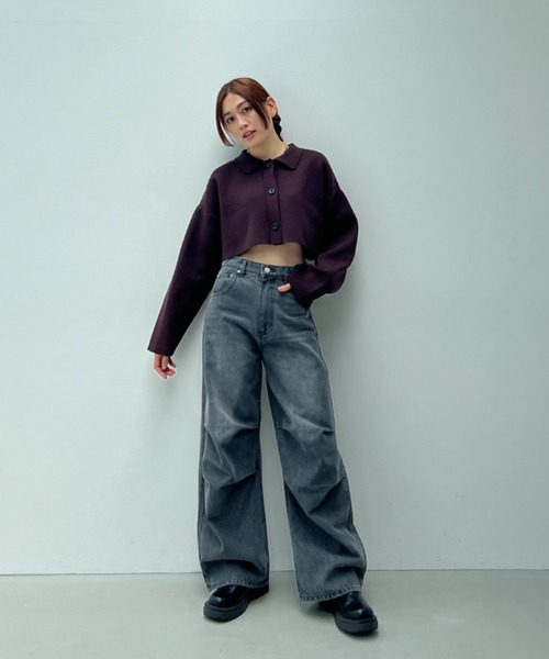 総針編みショートニットカーディガン（カーディガン/ボレロ）｜y/m（イム）