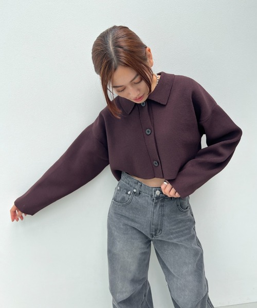 総針編みショートニットカーディガン（カーディガン/ボレロ）｜y/m（イム）