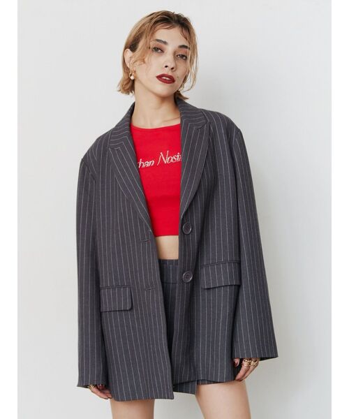 EVRIS（エヴリス）の「オーバーサイズジャケット【セットアップ着用可能】（テーラードジャケット・レディース・グレー/ブラック・FREE）」の3枚目の写真