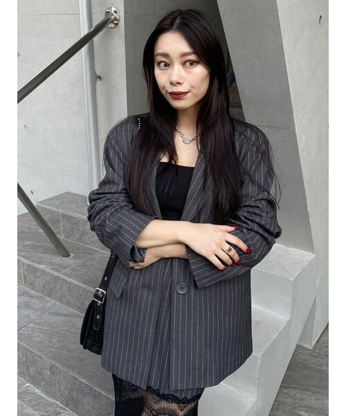 EVRIS（エヴリス）の「オーバーサイズジャケット【セットアップ着用可能】（テーラードジャケット・レディース・グレー/ブラック・FREE）」の7枚目の写真