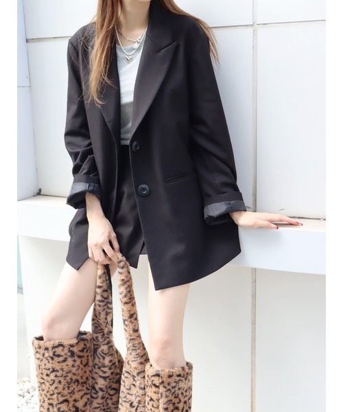 EVRIS（エヴリス）の「オーバーサイズジャケット【セットアップ着用可能】（テーラードジャケット・レディース・グレー/ブラック・FREE）」の2枚目の写真