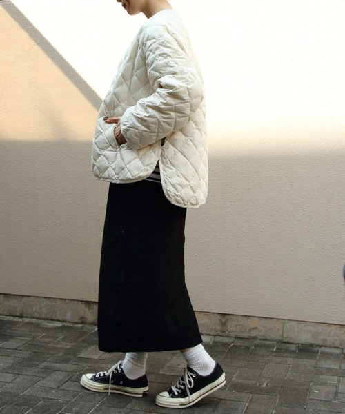 GYMPHLEX（ジムフレックス）の「GYMPHLEX/ジムフレックス　キルトダウンカラーレスジャケット　QUILT DOWN COLLARLESS JACKET　GY-A0431 NYM（ダウンジャケット/コート・レディース・ブラック/ナチュラル/ライトベージュ/オリーブ・14）」の18枚目の写真