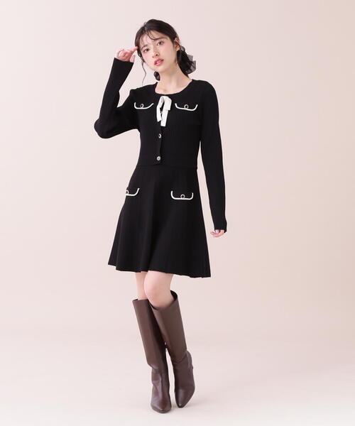 JILL by JILL STUART（ジルバイジルスチュアート）の「◇配色リブニットセットアップ（ワンピース・レディース・ピンク/ブラック/ホワイト系その他・FREE）」の11枚目の写真