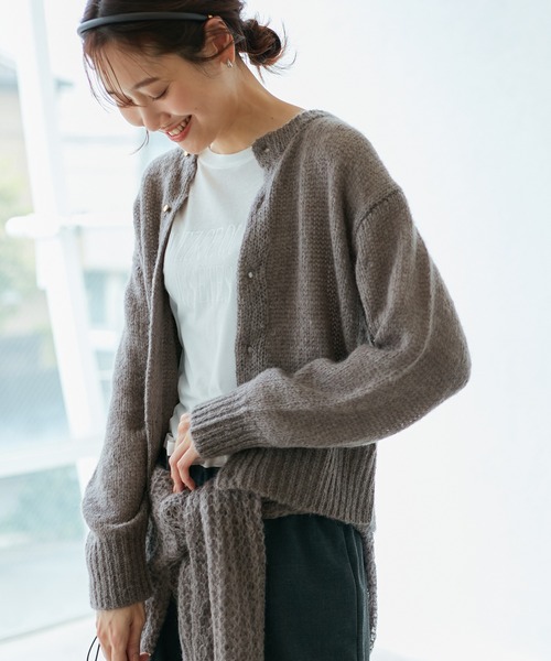 ROPE' PICNIC（ロペピクニック）の「モヘヤ混メタル釦カーディガン（カーディガン/ボレロ・レディース・キナリ/ピンク系その他2/ブラウン系その他3/グレー・38）」の3枚目の写真