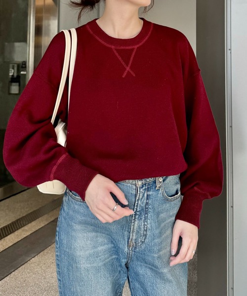 CIAOPANIC TYPY（チャオパニックティピー）の「≪お気に入り19万人突破≫【綿100％で洗える】16色展開スウェットライクボリュームスリーブニット（ニット/セーター・レディース・レッド/サーモンピンク/ブラウン/ホワイト/ピンク/ブルー/チャコールグレー/グレー/オフホワイト/カーキ/ブラック/オレンジ/ミント/イエロー/ブルー系その他/サックスブルー/ローズ/バーガンディー/グリーン系その他/ベージュ/パープル/ブルー系その他2・ONE SIZE）」の20枚目の写真