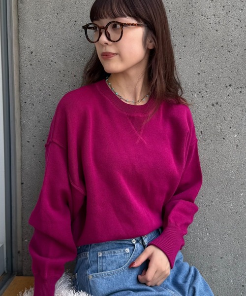 CIAOPANIC TYPY（チャオパニックティピー）の「≪お気に入り19万人突破≫【綿100％で洗える】16色展開スウェットライクボリュームスリーブニット（ニット/セーター・レディース・レッド/サーモンピンク/ブラウン/ホワイト/ピンク/ブルー/チャコールグレー/グレー/オフホワイト/カーキ/ブラック/オレンジ/ミント/イエロー/ブルー系その他/サックスブルー/ローズ/バーガンディー/グリーン系その他/ベージュ/パープル/ブルー系その他2・ONE SIZE）」の21枚目の写真