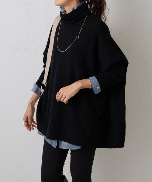 BEARDSLEY(ビアズリー)の「ビッグニットタートル(ショート)(ニット/セーター・レディース・ネイビー/オレンジ/モカ/ブラック・FREE)」の6枚目の写真