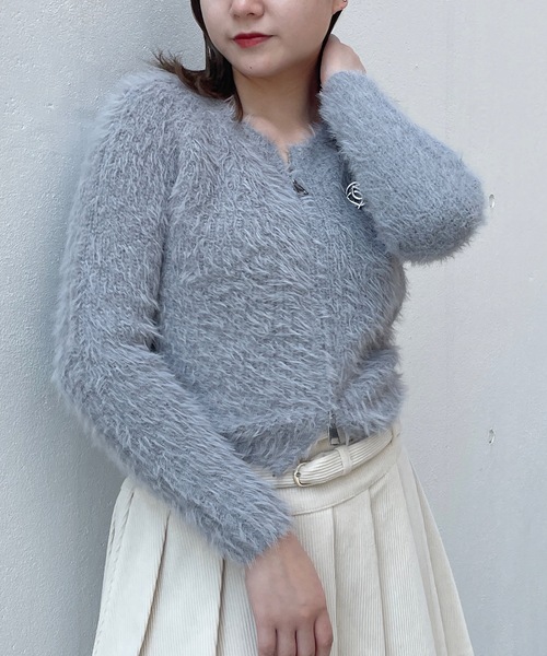 one way（ワンウェイ）の「ロングフェザーダブルファスナーニット（ニット/セーター・レディース・ピンク/ホワイト/グレー/ベージュ・FREE）」の2枚目の写真