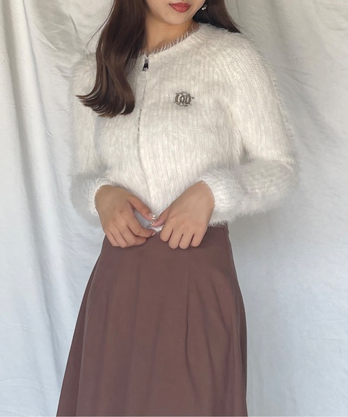 one way（ワンウェイ）の「ロングフェザーダブルファスナーニット（ニット/セーター・レディース・ピンク/ホワイト/グレー/ベージュ・FREE）」の6枚目の写真