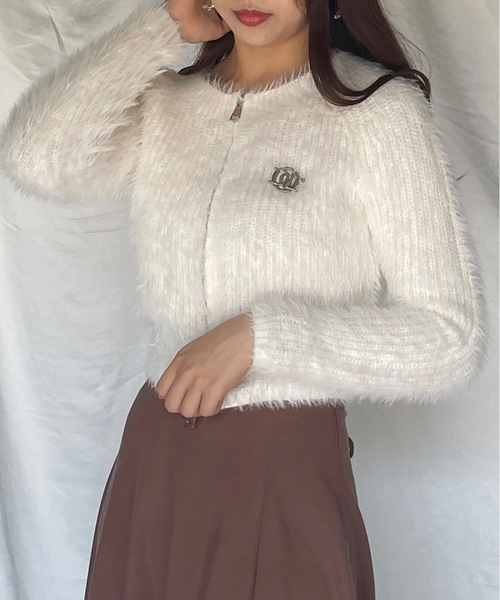 one way（ワンウェイ）の「ロングフェザーダブルファスナーニット（ニット/セーター・レディース・ピンク/ホワイト/グレー/ベージュ・FREE）」の7枚目の写真