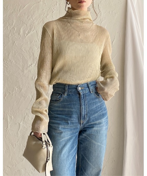She's Closet tシャツ メロウフリルハイネック長袖グリッター