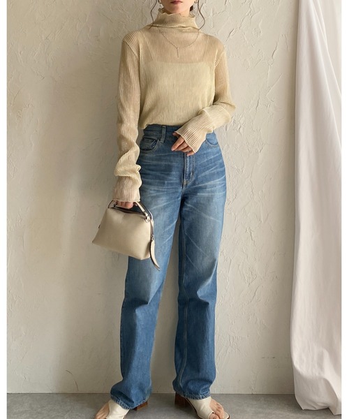 She's Closet tシャツ ハイネック長袖グリッターラメシースルー