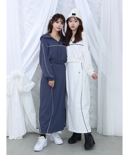 EATME（イートミー）の「トラックラインスカート（セットアップ可能）（スカート・レディース・オフホワイト/ブラック/ネイビー・FREE）」の8枚目の写真