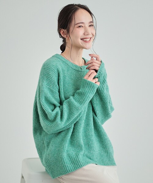 DRESKIP（ドレスキップ）の「◆【高レビュー】大人フェミニン ふわふわ畦編み ゆるニット（ニット/セーター・レディース・ライトベージュ/グリーン/パープル系/グレー・04/03/02）」の3枚目の写真