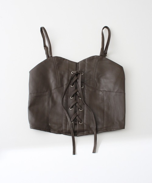 SpRay（スプレイ）の「フェイクレザーキャミセット（キャミソール・レディース・ブラウン/ブラック・FREE）」の5枚目の写真