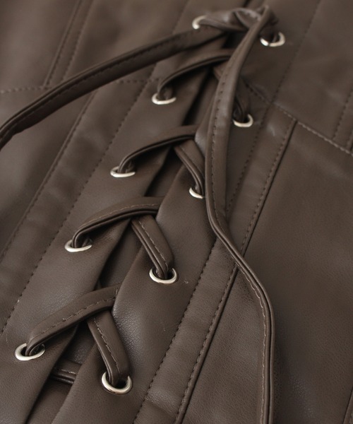 SpRay（スプレイ）の「フェイクレザーキャミセット（キャミソール・レディース・ブラウン/ブラック・FREE）」の7枚目の写真