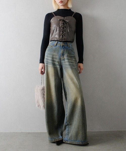 SpRay（スプレイ）の「フェイクレザーキャミセット（キャミソール・レディース・ブラウン/ブラック・FREE）」の11枚目の写真