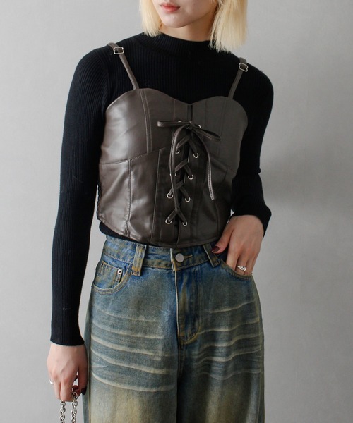 SpRay（スプレイ）の「フェイクレザーキャミセット（キャミソール・レディース・ブラウン/ブラック・FREE）」の13枚目の写真