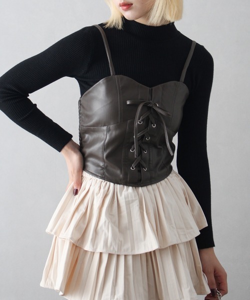 SpRay（スプレイ）の「フェイクレザーキャミセット（キャミソール・レディース・ブラウン/ブラック・FREE）」の15枚目の写真