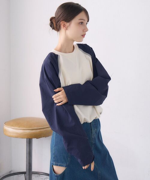 RETRO GIRL(レトロガール)の「袖ナイロントレーナー(Tシャツ/カットソー・レディース・ブラック/ダークグレー/ナチュラル・FREE)」の6枚目の写真