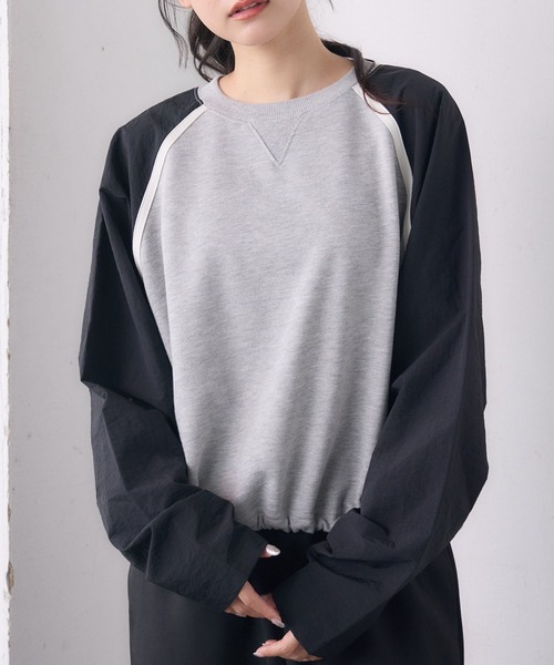 RETRO GIRL(レトロガール)の「袖ナイロントレーナー(Tシャツ/カットソー・レディース・ブラック/ダークグレー/ナチュラル・FREE)」の1枚目の写真