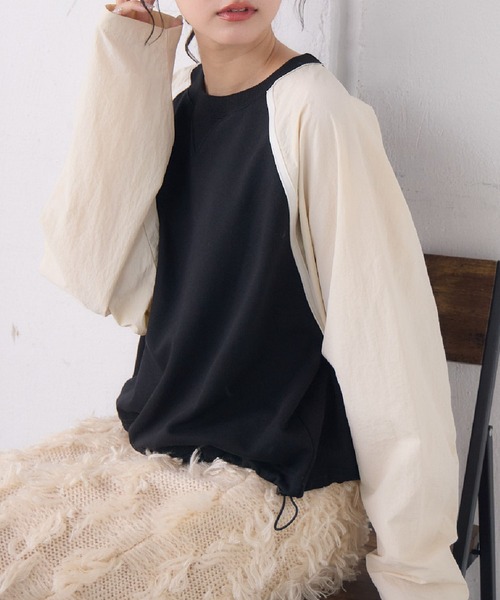 RETRO GIRL(レトロガール)の「袖ナイロントレーナー(Tシャツ/カットソー・レディース・ブラック/ダークグレー/ナチュラル・FREE)」の2枚目の写真