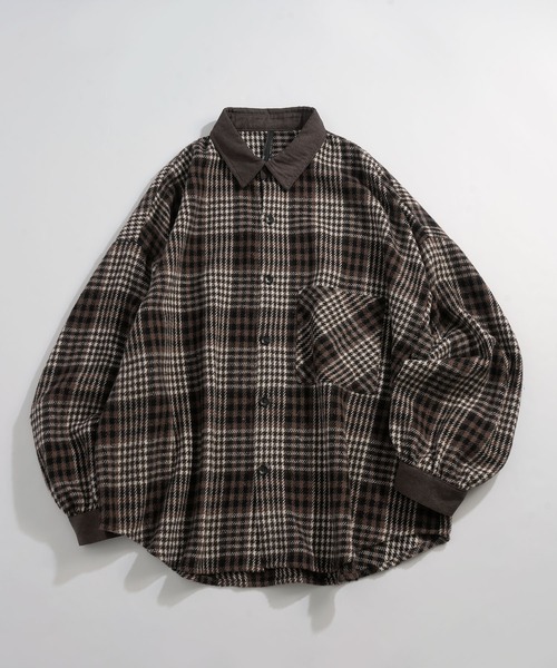Anytime Songs（エニータイムソングス）の「Vintage-like collar corduroy check flannel shirt/ヴィンテージライク 襟コーデュロイ フランネル シャツ（シャツ/ブラウス・メンズ・ブラウン/ネイビー/ブラック・M/L）」の3枚目の写真