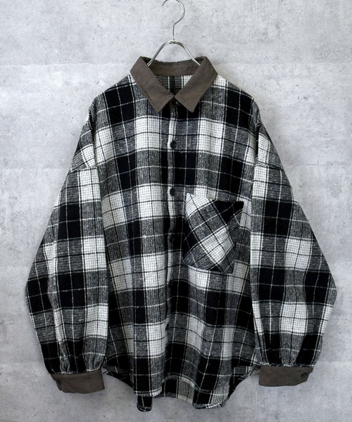 Anytime Songs（エニータイムソングス）の「Vintage-like collar corduroy check flannel shirt/ヴィンテージライク 襟コーデュロイ フランネル シャツ（シャツ/ブラウス・メンズ・ブラウン/ネイビー/ブラック・M/L）」の9枚目の写真