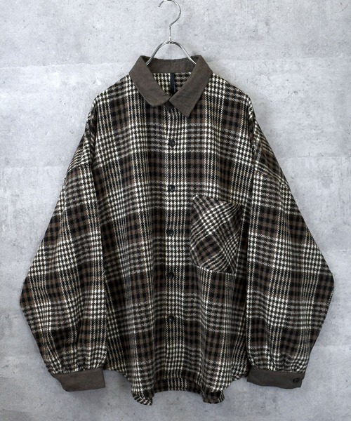 Anytime Songs（エニータイムソングス）の「Vintage-like collar corduroy check flannel shirt/ヴィンテージライク 襟コーデュロイ フランネル シャツ（シャツ/ブラウス・メンズ・ブラウン/ネイビー/ブラック・M/L）」の10枚目の写真
