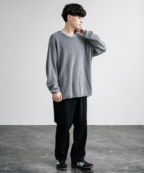 Rocky Monroe(ロッキーモンロー)の「オーバーサイズ 12G片畦ストーンウォッシュクルーニット(ニット/セーター・メンズ・スミクロ/グレー/ネイビー・M/L)」の11枚目の写真