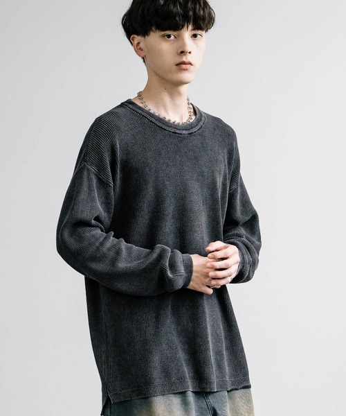 【人気モデル・XL】STONE  フルボタン ニット XL オーバーサイズ 12G片畦ストーンウォッシュクルーニット（ニット