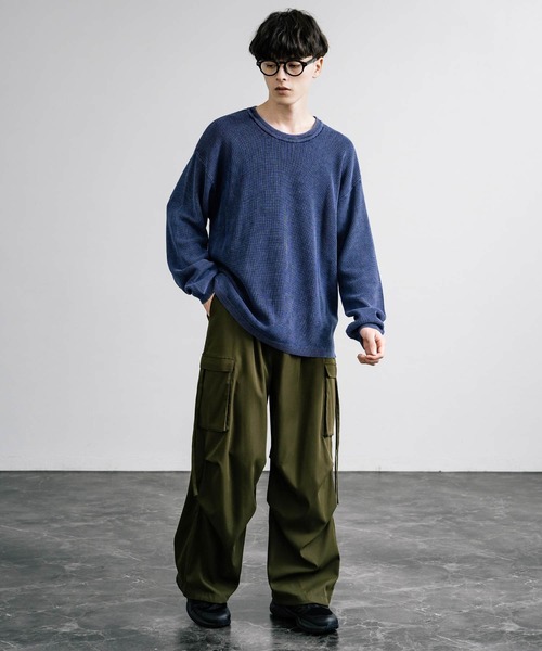 Rocky Monroe(ロッキーモンロー)の「オーバーサイズ 12G片畦ストーンウォッシュクルーニット(ニット/セーター・メンズ・スミクロ/グレー/ネイビー・M/L)」の16枚目の写真