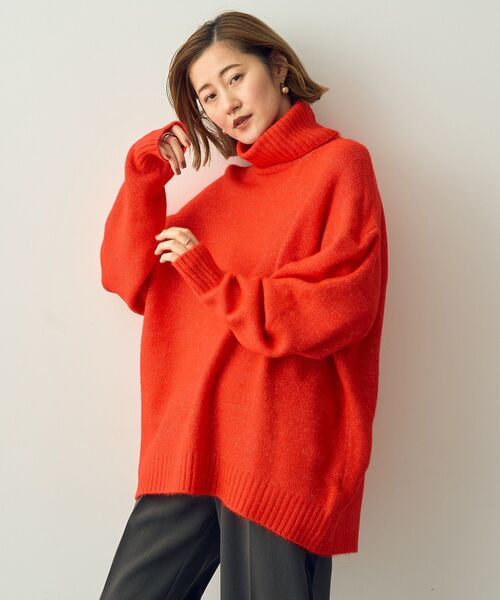 YECCA VECCA(イェッカヴェッカ)の「オフタートルネックソフトニット(ニット/セーター・レディース・杢グレー/ネイビー/レッド・FREE)」の5枚目の写真