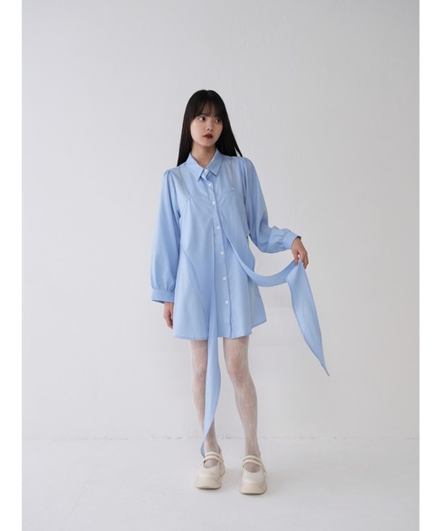 Uenui（ウニュイ）の「キャミソール レイヤード デザイン シャツワンピース（ワンピース・レディース・ブルー/ブラウン/ブラック・FREE）」の15枚目の写真