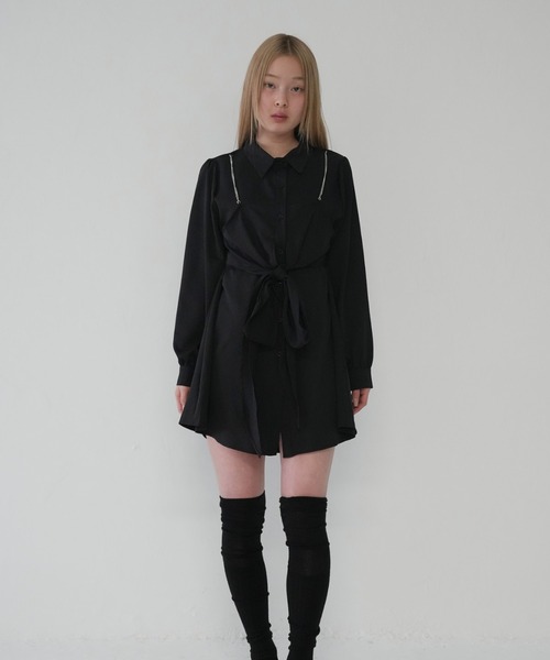 Uenui（ウニュイ）の「キャミソール レイヤード デザイン シャツワンピース（ワンピース・レディース・ブルー/ブラウン/ブラック・FREE）」の20枚目の写真
