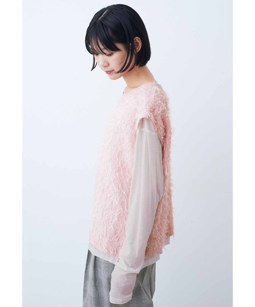 IEDIT(イディット)の「IEDIT 一枚でもレイヤードにもコーデに華やぎをプラスするシアーシャギーベスト(ベスト・レディース・ブラック/ホワイト/ピンク・X-LARGE/XX-LARGE/LARGE/MEDIUM/SMALL/XXX-LARGE)」の8枚目の写真