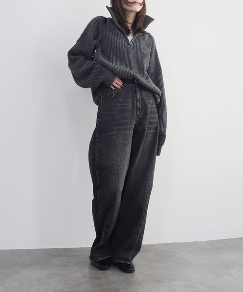 ZOZO限定】2WAYハーフジップオーバーニット 長袖 ハイネック