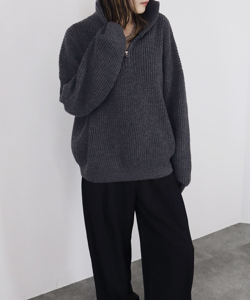 ZOZO限定】2WAYハーフジップオーバーニット 長袖 ハイネック
