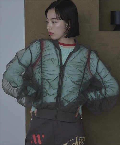 miette（ミエット）の「ギャザーボリュームシアーブルゾン（ブルゾン・レディース・アイボリー/チャコール/ライトブルー・FREE）」の3枚目の写真